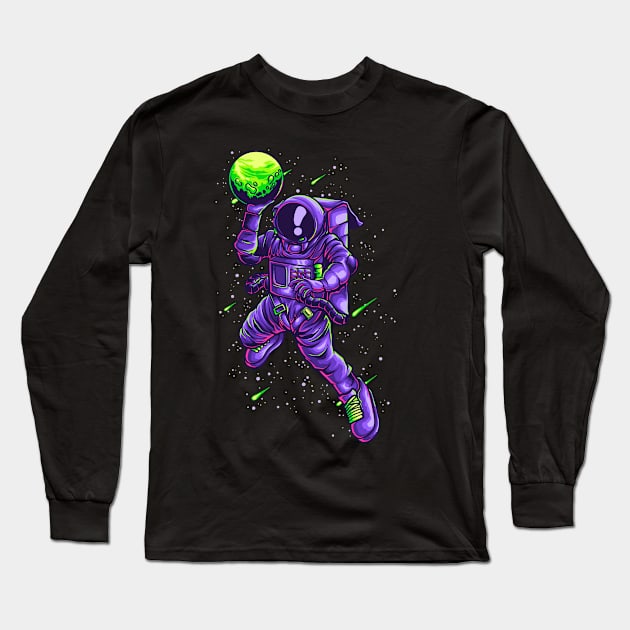 Astronaut Slamdunk Illustration Long Sleeve T-Shirt by Invectus Studio Store